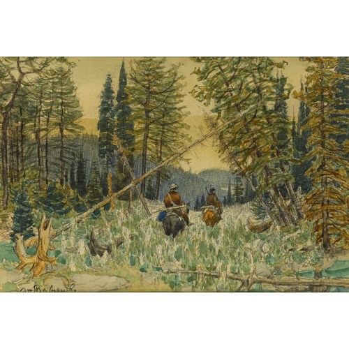 Hunters on Horseback in a Pine Forest